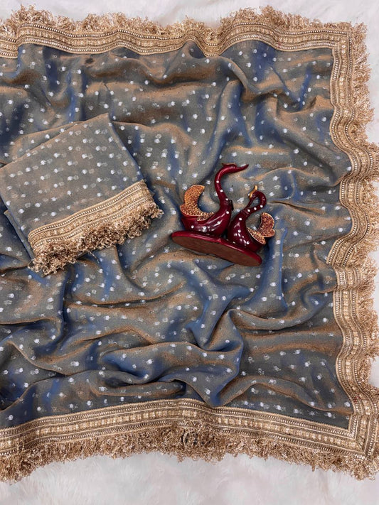 Moss silk with Jaquard Butti Saree