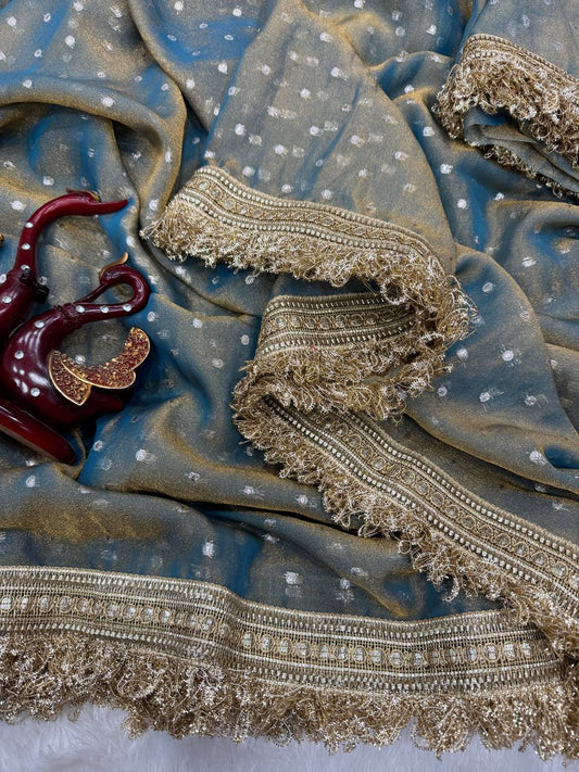 Moss silk with Jaquard Butti Saree