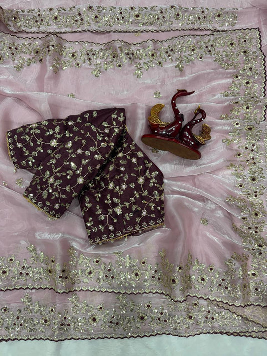 Soft Gmy Silk Beautiful Sequence embroidery work saree