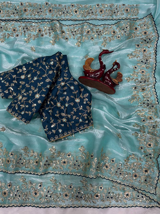 Soft Gmy Silk Beautiful Sequence embroidery work saree