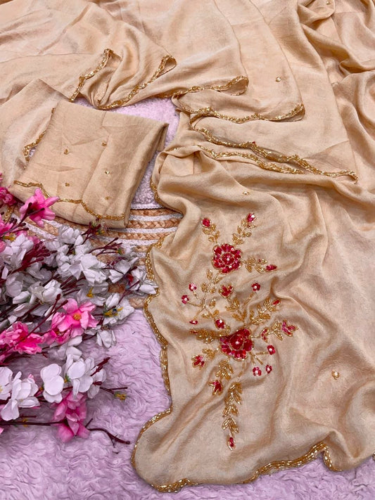 Soft Rangoli karsh cover with three layer cutdana saree