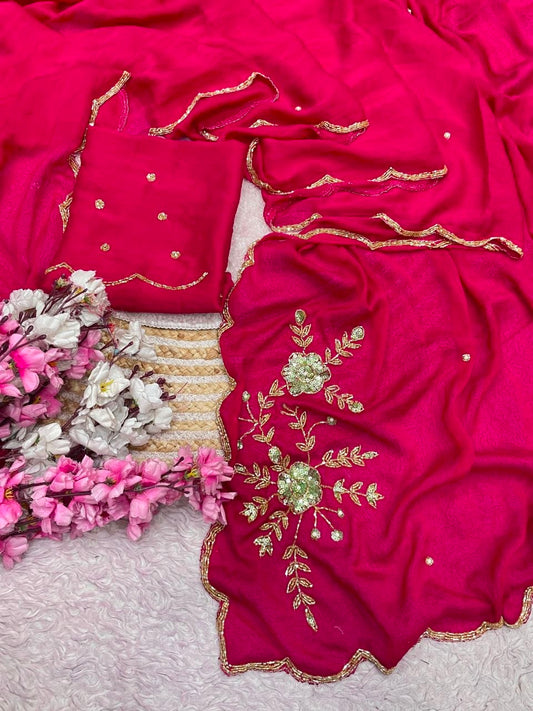 Soft Rangoli karsh cover with three layer cutdana saree