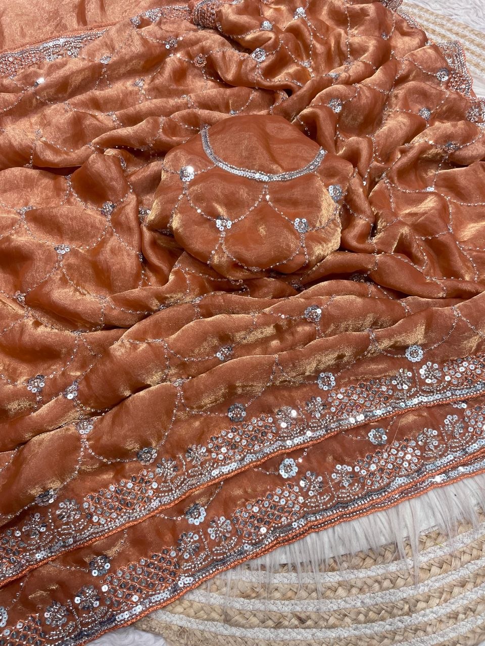 Fandy sattin Fabric With Brits Work Saree