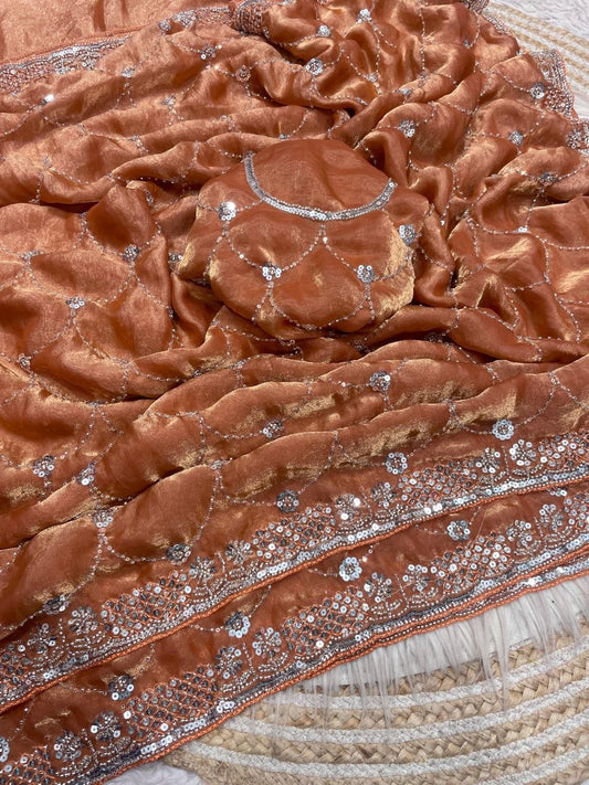 Fandy sattin Fabric With Brits Work Saree
