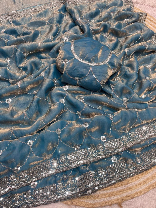 Fandy sattin Fabric With Brits Work Saree
