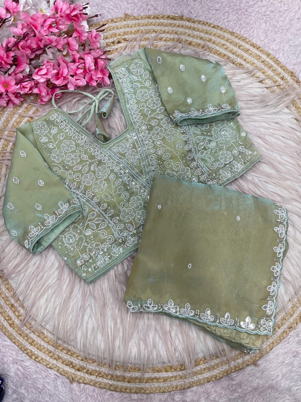 Beautiful Sequence Brits C- pallu work along saree