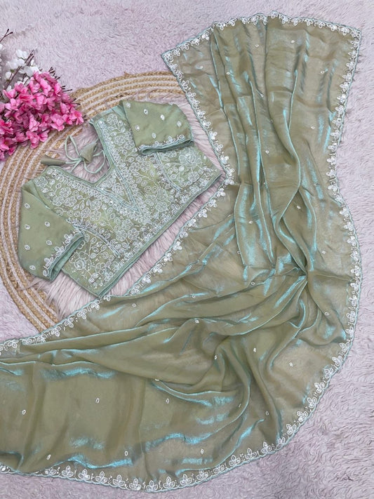Beautiful Sequence Brits C- pallu work along saree