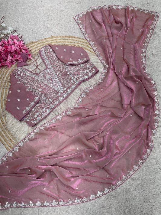 Beautiful Sequence Brits C- pallu work along saree