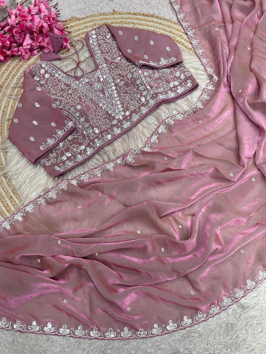 Beautiful Sequence Brits C- pallu work along saree