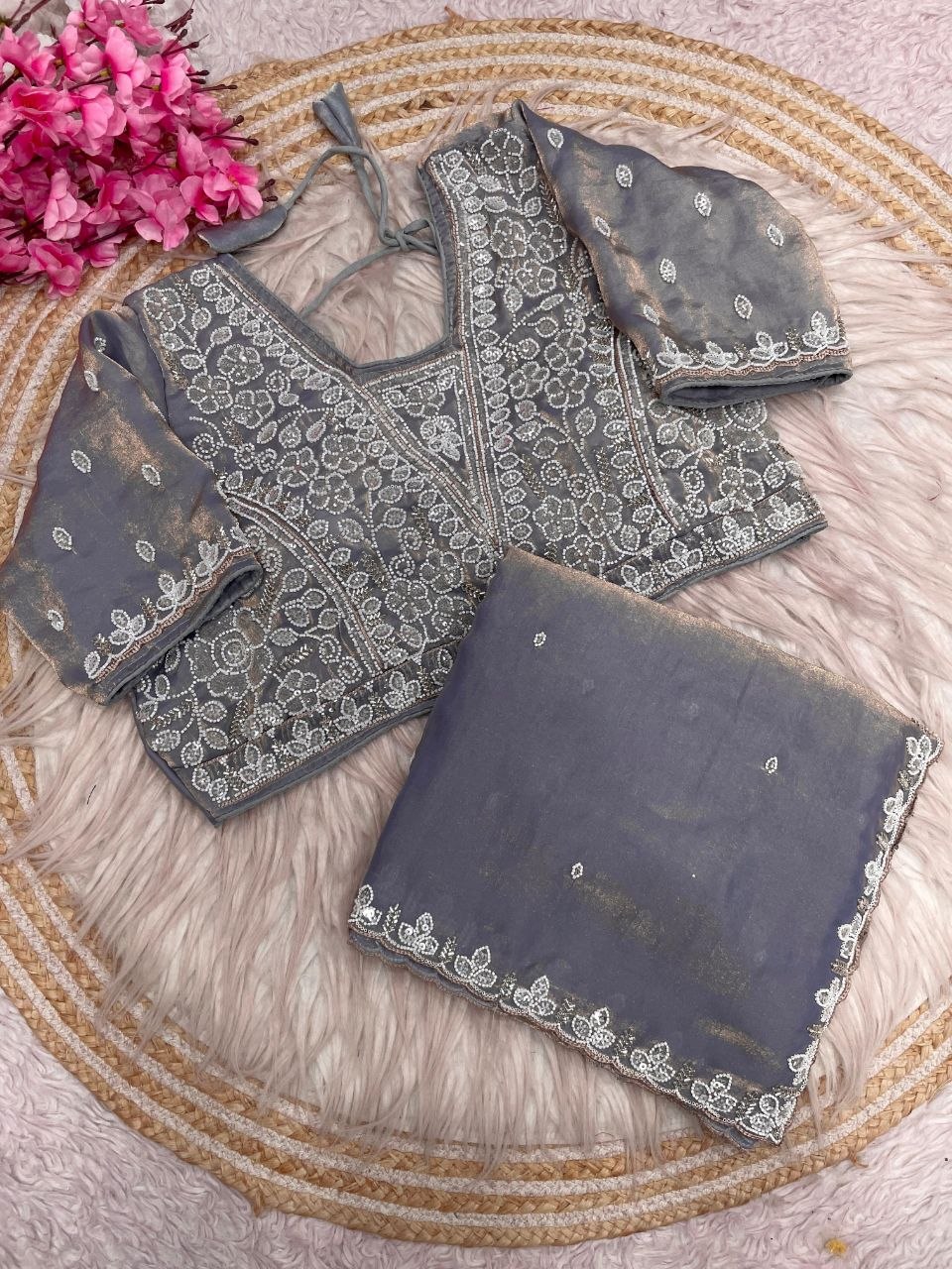 Beautiful Sequence Brits C- pallu work along saree