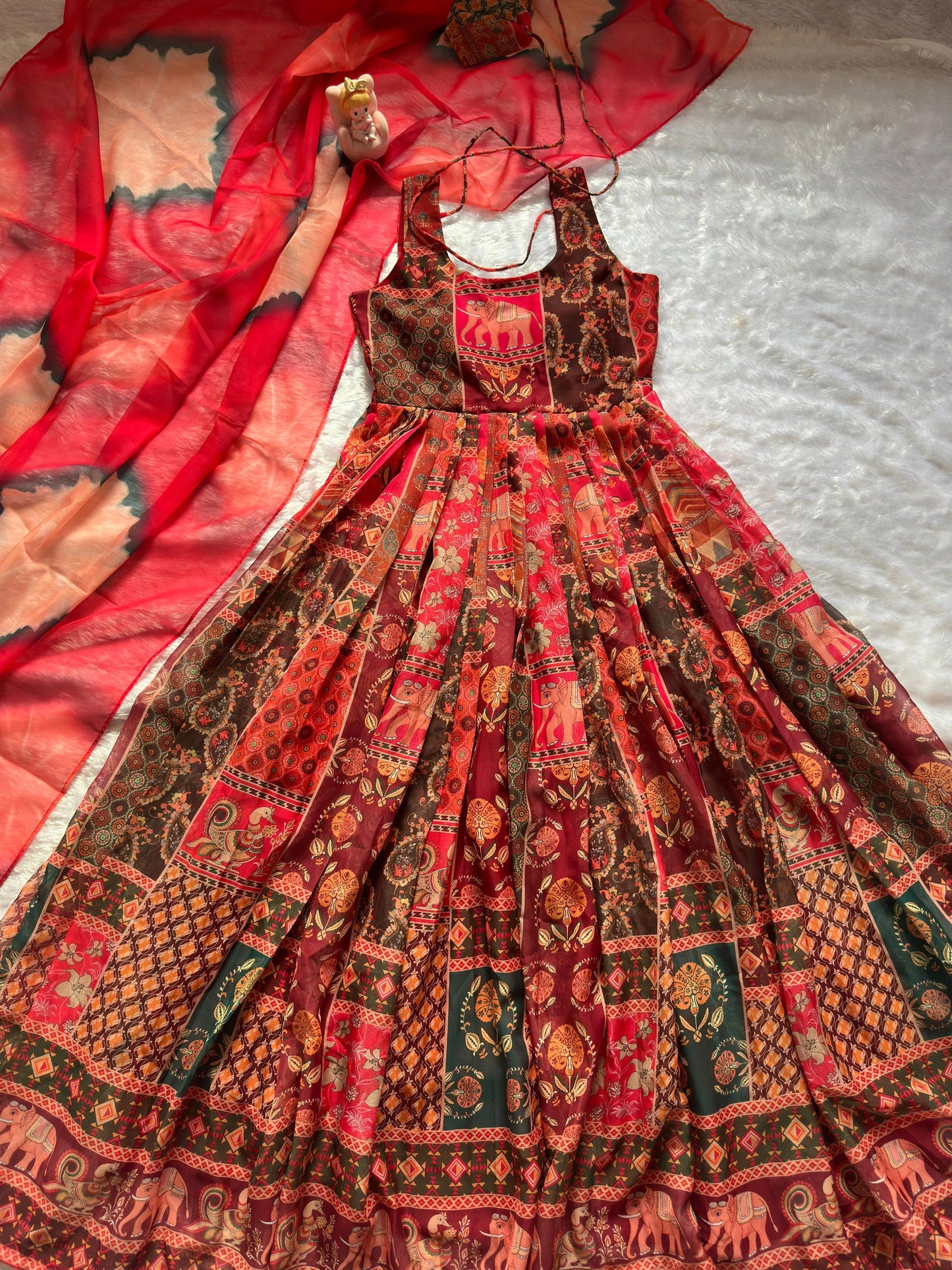 Elegant Patola printed festive gown with graceful flair
