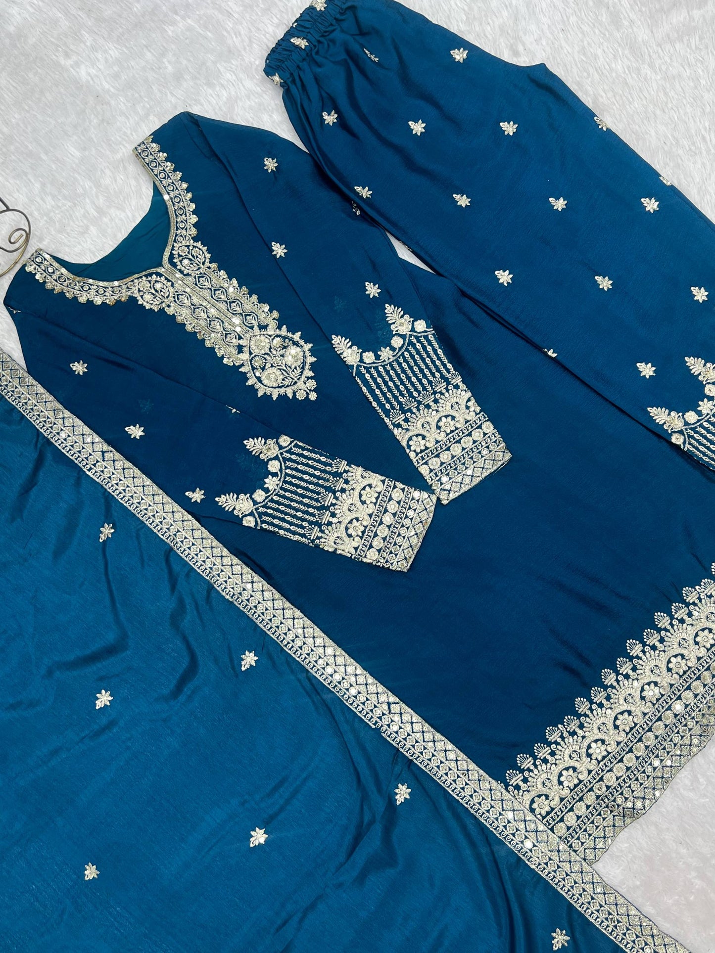 PURE CHINON SILK FABRIC WITH BEAUTIFUL EMBROIDERY ANARKALI