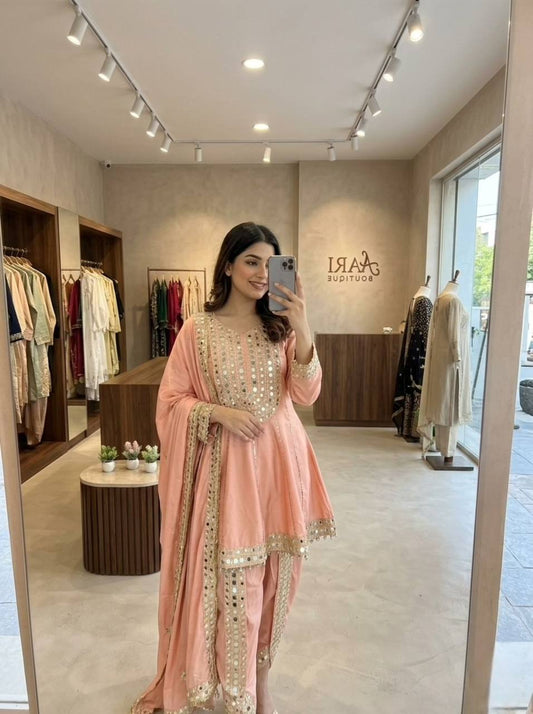 EXCLUSIVE AND TRENDY REAL MIRROR EMBROIDERED TOP TULIP DHOTI