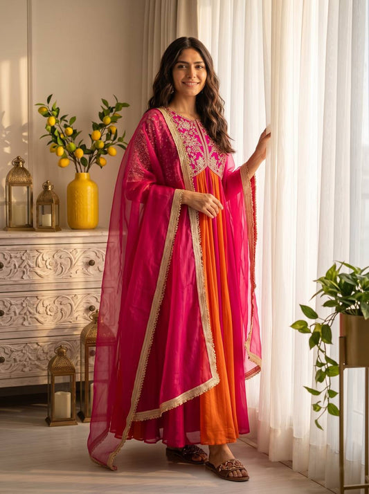 Pur Nc Moss Sillk With Embroidery Bids Work With Sleeve With Tassels