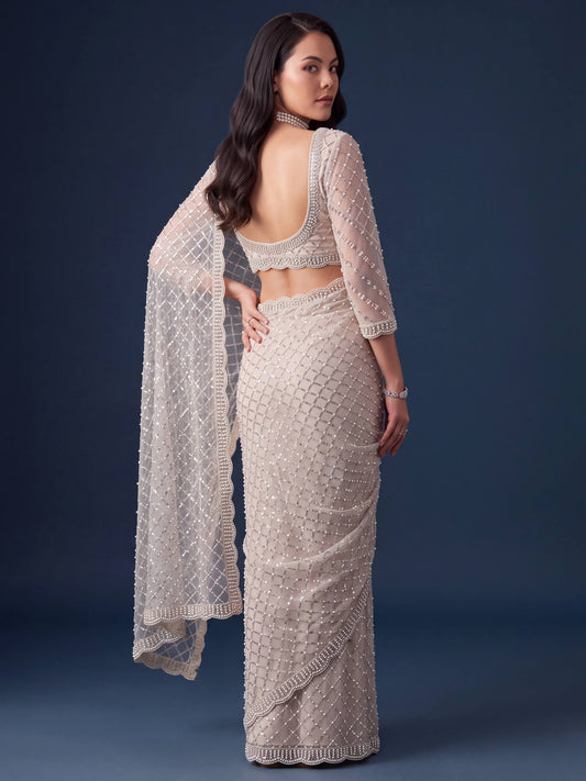Net Intricately Bidds handwork embroidered saree