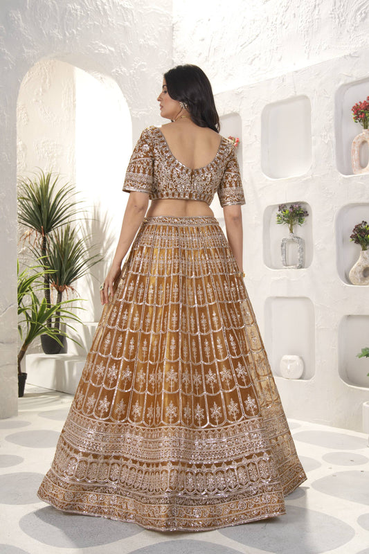 Net Sequins and Zari Embroidery Work Lehenga