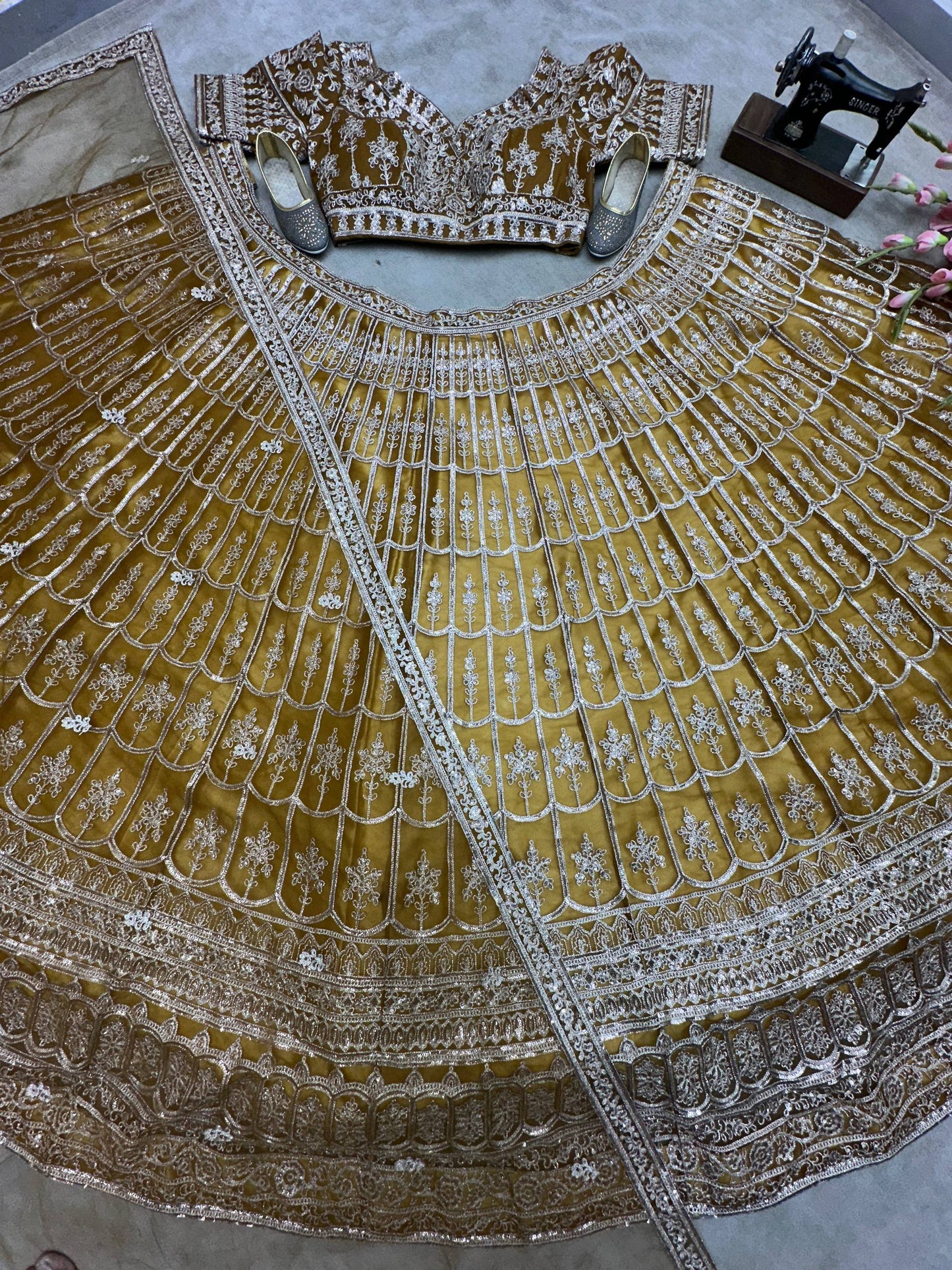 Net Sequins and Zari Embroidery Work Lehenga