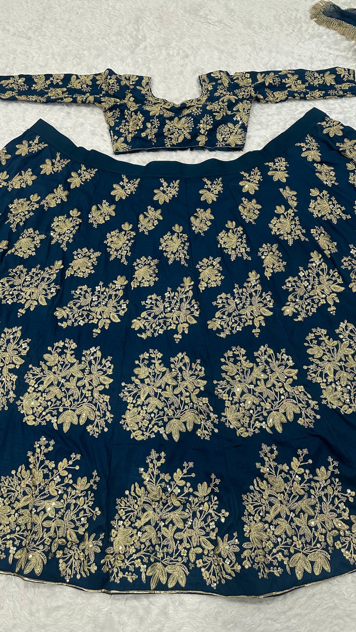 Premium Polo silk lehnga with zari thread sequins & dori work