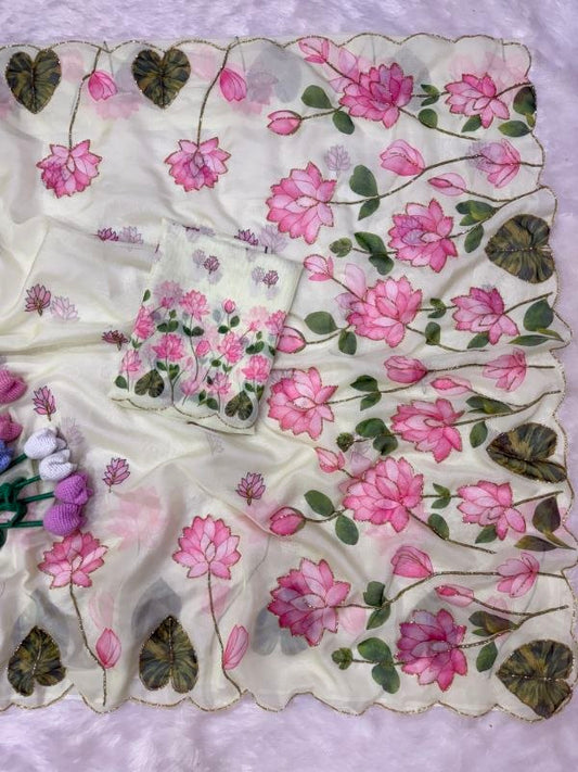 Soft Tebby silk with floral print saree