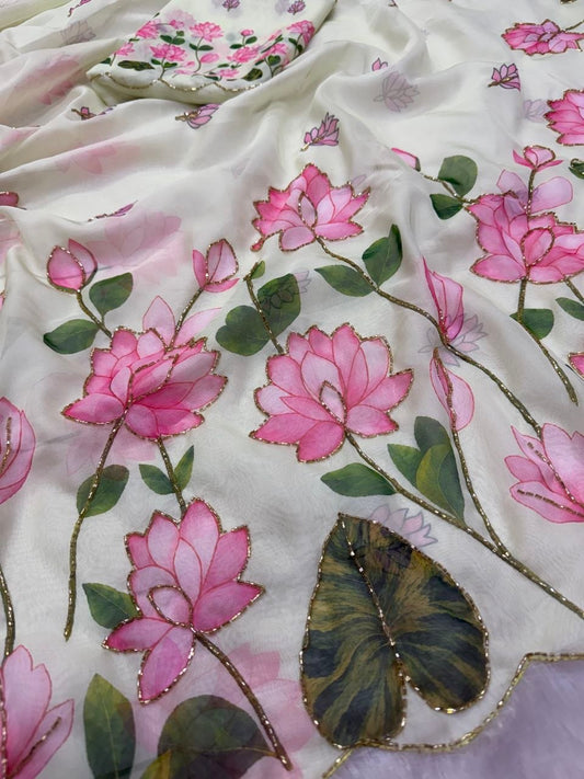 Soft Tebby silk with floral print saree