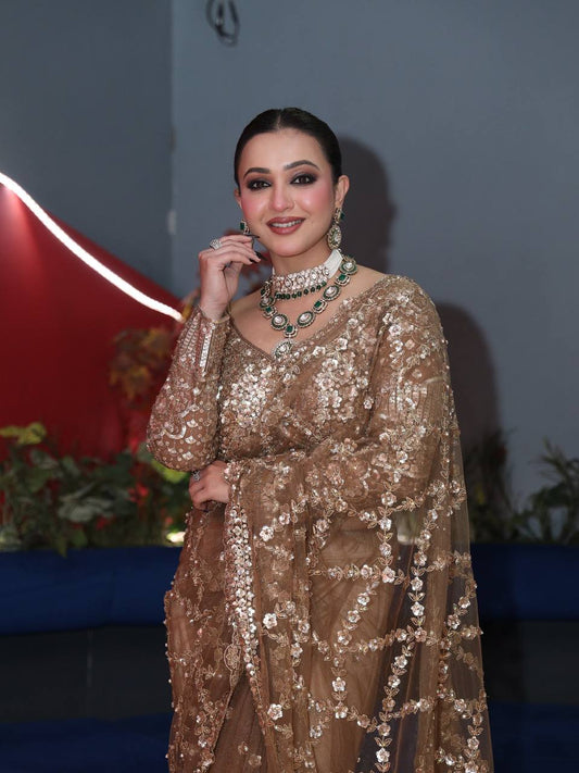 Soft net Beautiful sequins and Zari Embroidery Work saree