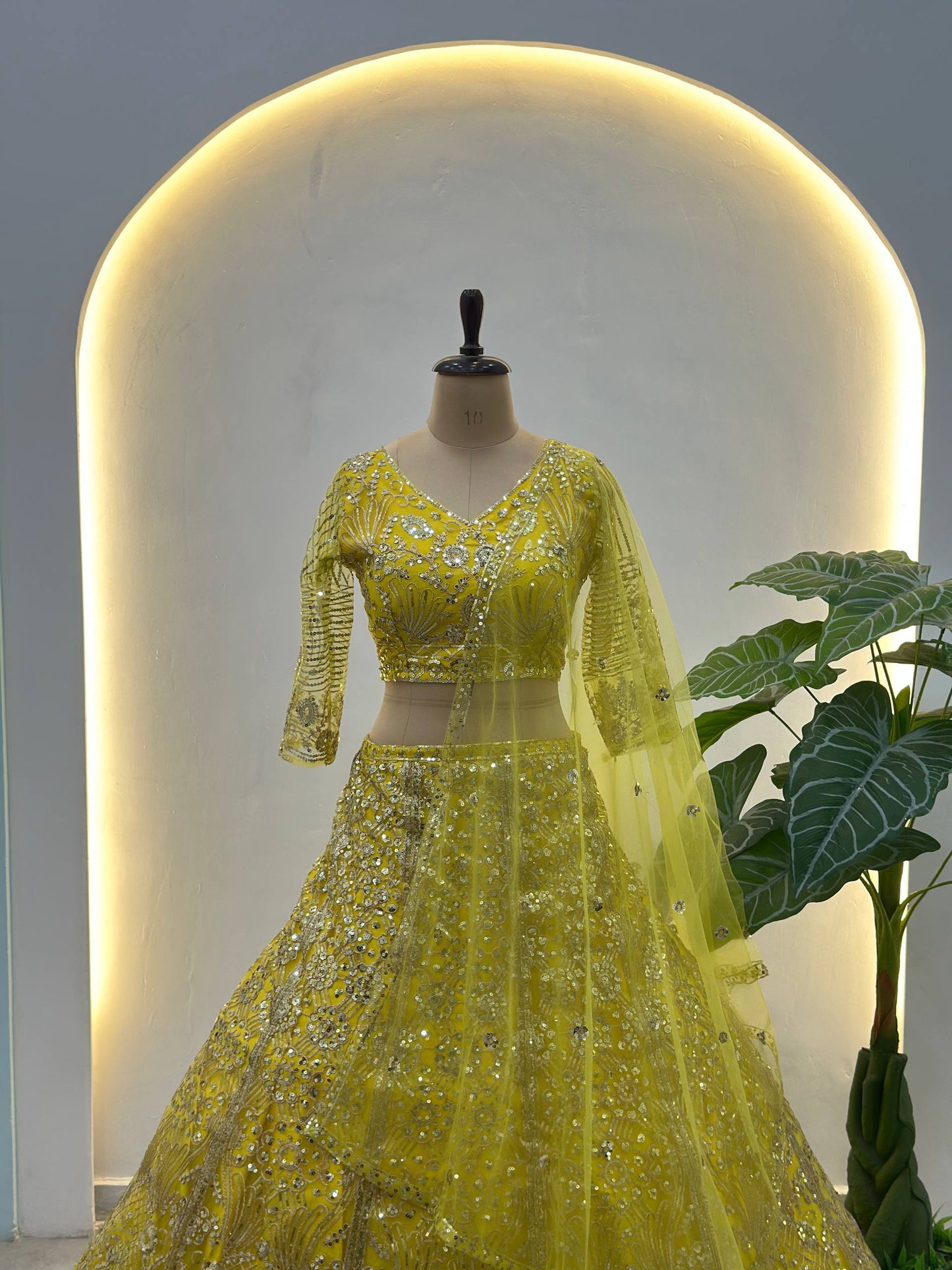 Butterfly Net Sequins and Codding Embroidery Work Lehenga