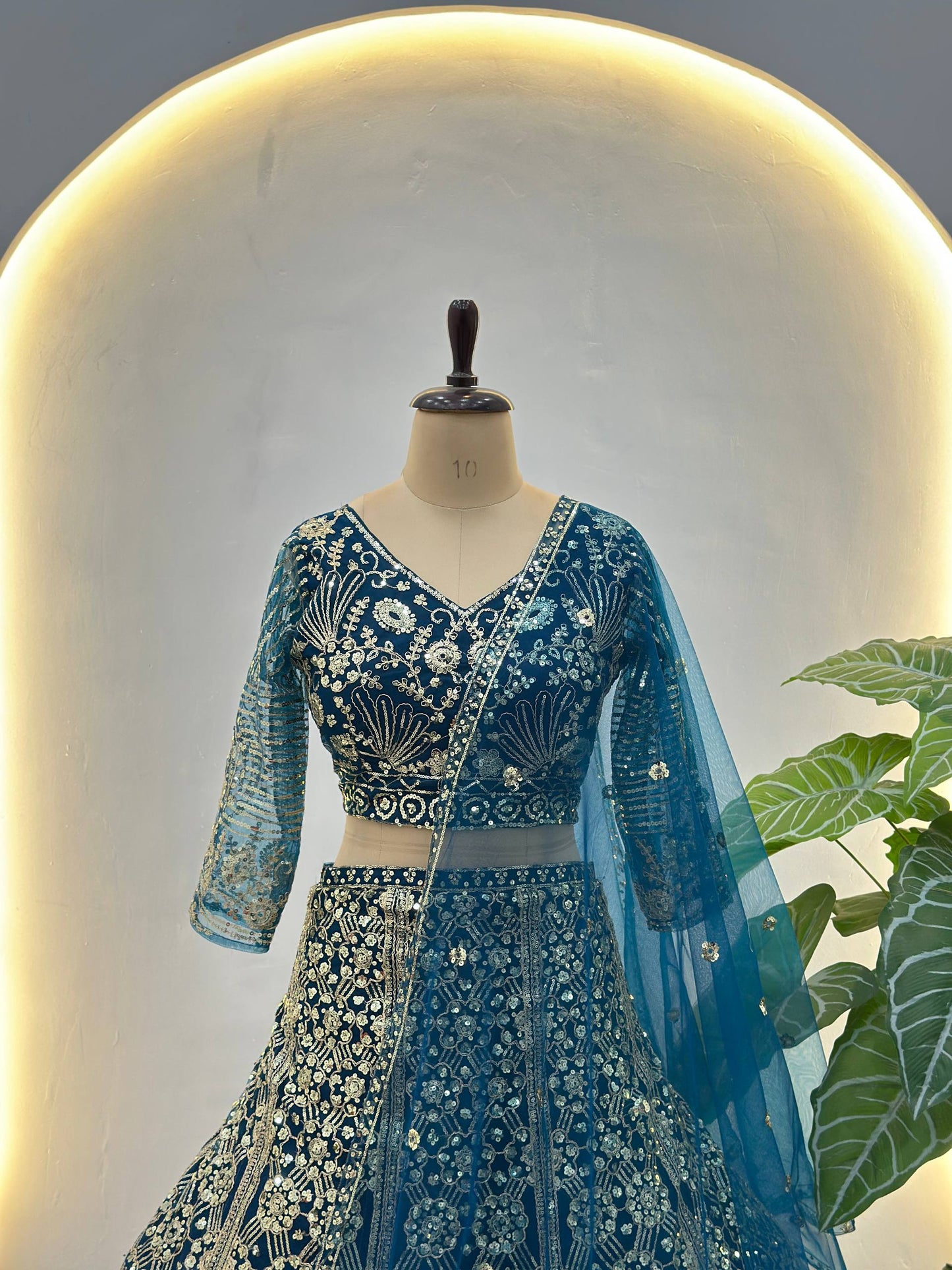 Butterfly Net Sequins and Codding Embroidery Work Lehenga