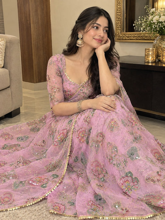 Premium Tabby Silk Embellished With Beautiful Print Saree