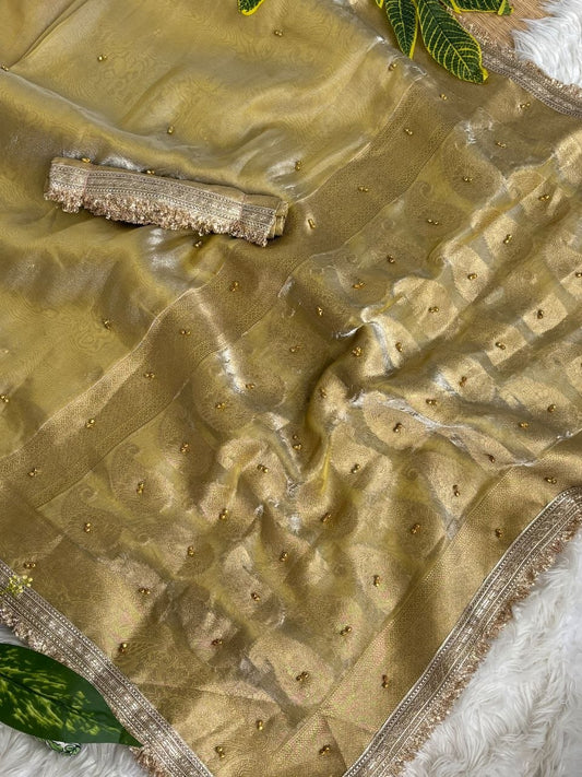 Pure Soft Banarasi Sartin Silk Weaving Saree With Gungroo in All over Saree