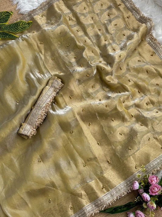 Pure Soft Banarasi Sartin Silk Weaving Saree With Gungroo in All over Saree