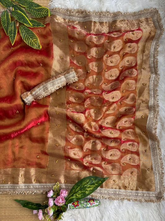 Pure Soft Banarasi Sartin Silk Weaving Saree With Gungroo in All over Saree