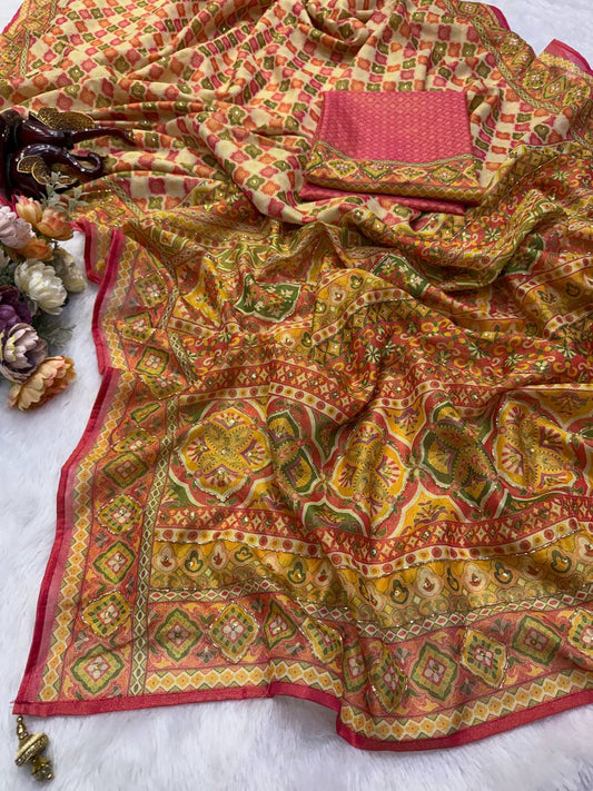 Soft Chosmo Silk with beautiful print saree