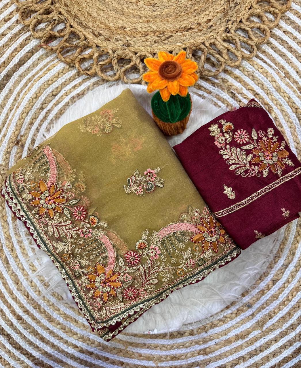 Premium soft zippy silk with c pallu multi thread and zari embroidery saree