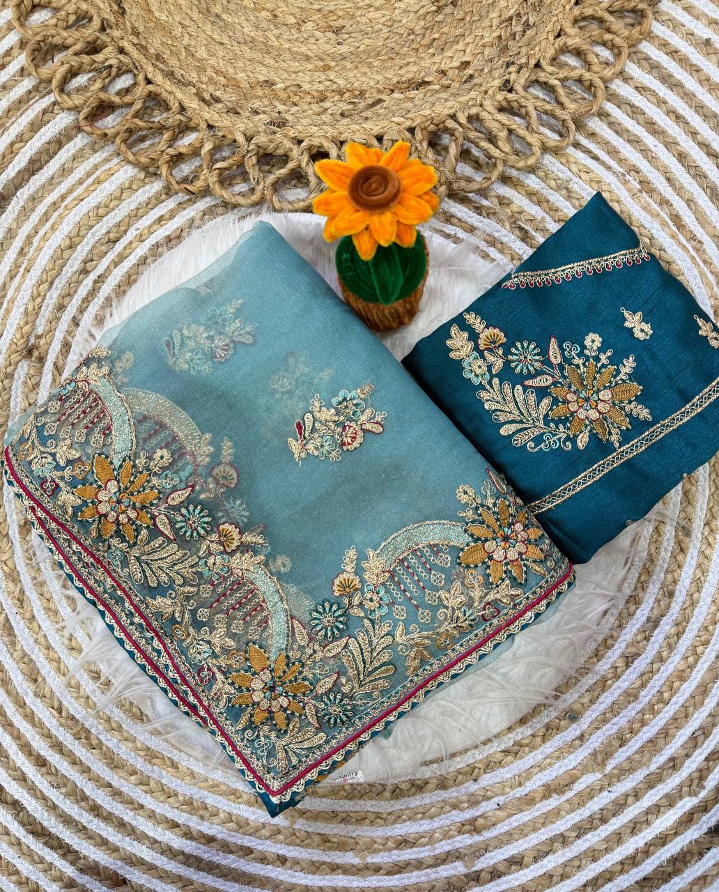 Premium soft zippy silk with c pallu multi thread and zari embroidery saree