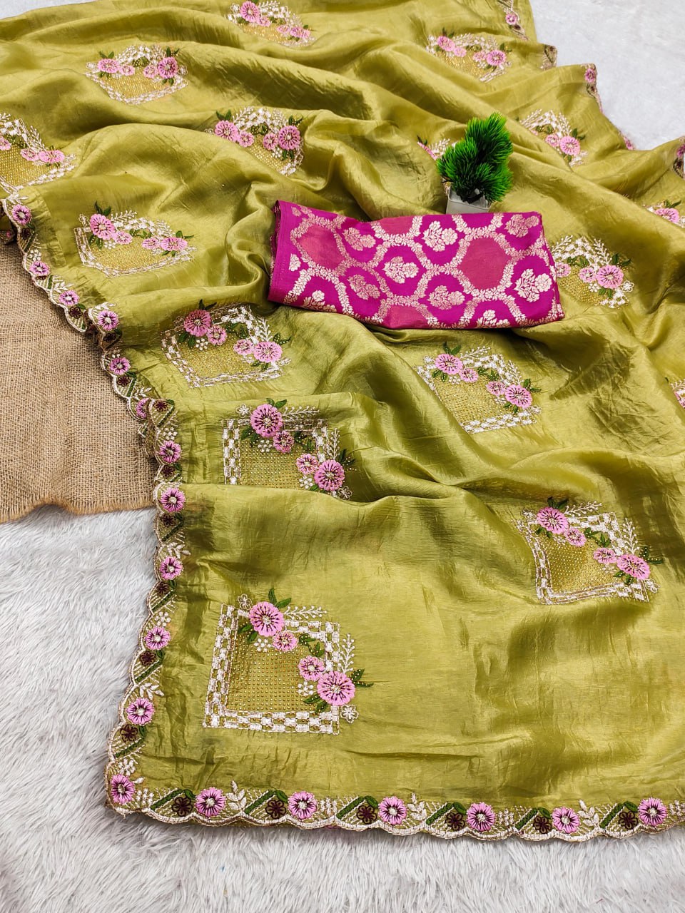 Pure Gold Crush Silk Saree