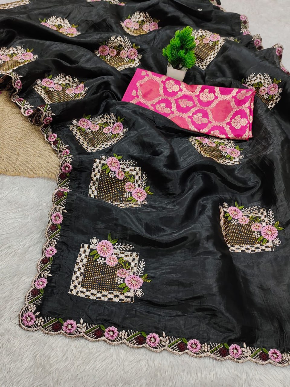 Pure Gold Crush Silk Saree