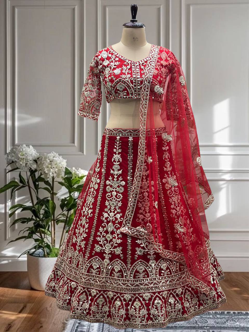 Butterfly Net Sequins and Codding Embroidery Work Lehenga