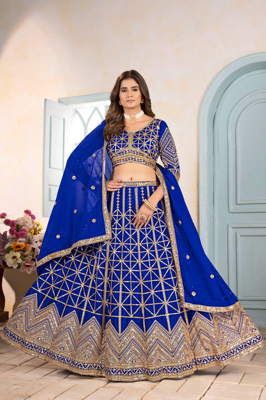 Chinon Sequins and Codding Embroidery Work Lehenga