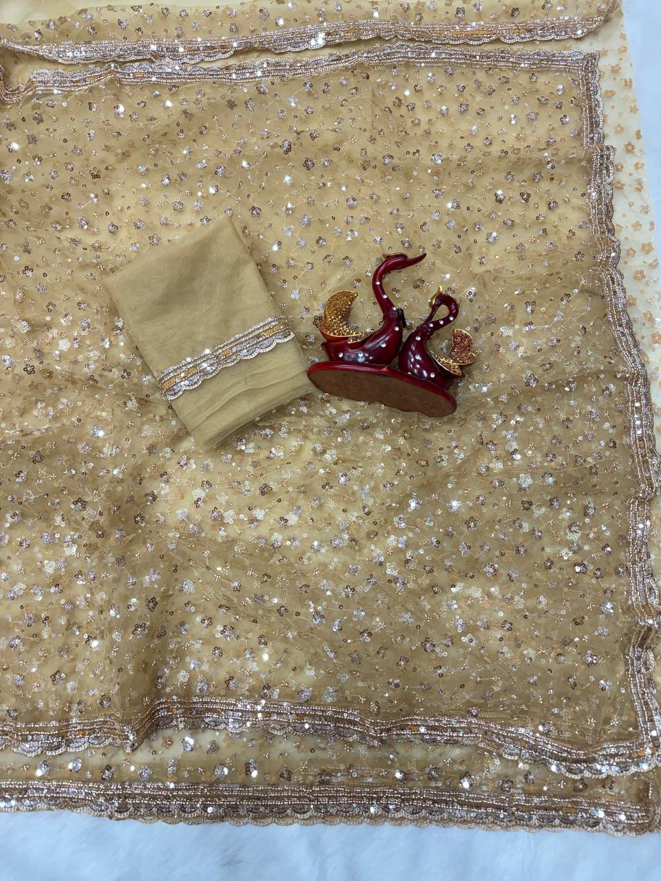 Soft net Beautiful sequins and Beads Embroidery Work Saree