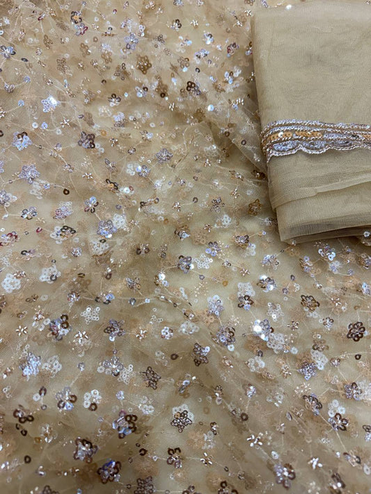 Soft net Beautiful sequins and Beads Embroidery Work Saree