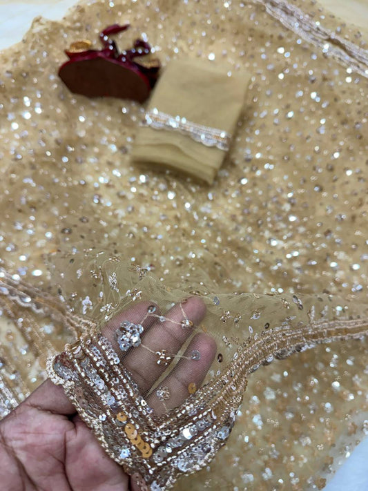 Soft net Beautiful sequins and Beads Embroidery Work Saree