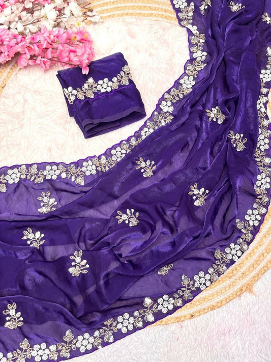 Beautiful Sequence Brits C- pallu work along saree