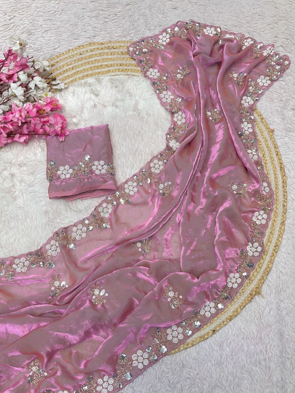 Beautiful Sequence Brits C- pallu work along saree