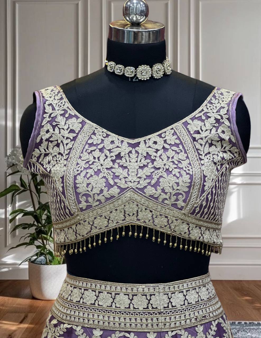 Butterfly Net Sequins and Zaroi Embroidery Work Lehenga