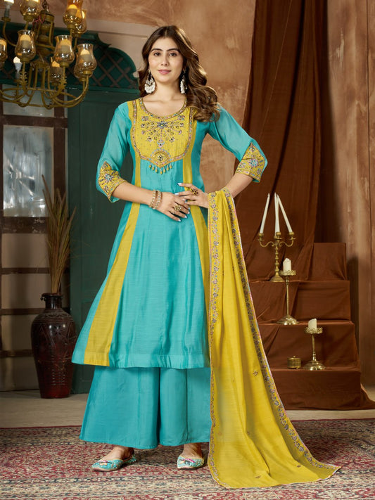 Mal Chanderi Multi Embroidery Thread With Real Hand Work Anarkali Kurti