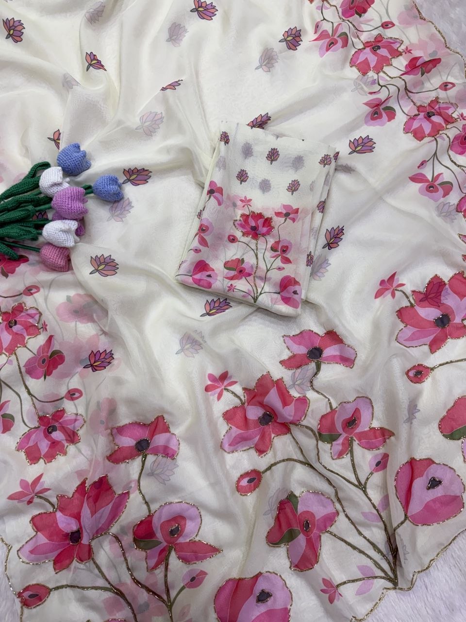 Soft Tebby silk with floral print saree