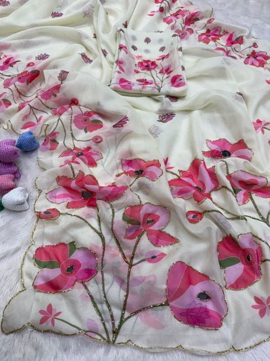 Soft Tebby silk with floral print saree