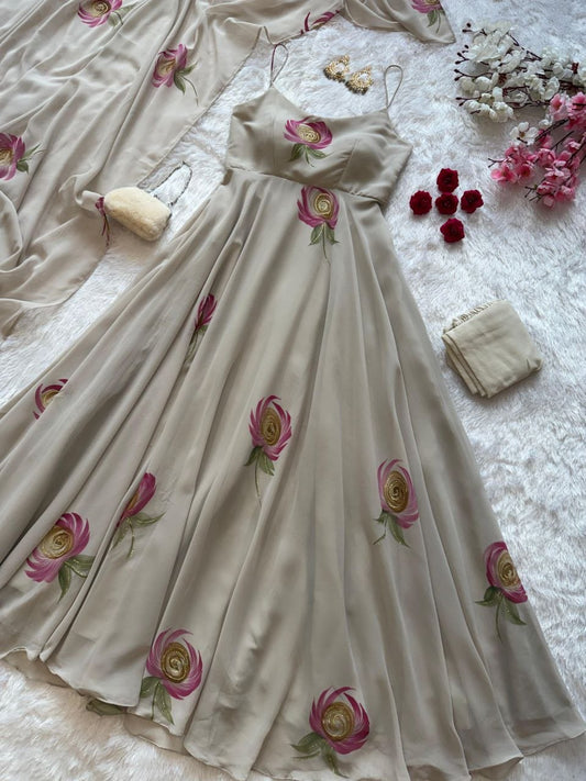 Faux Georgette Handpainted Anarkali suit with huge flair