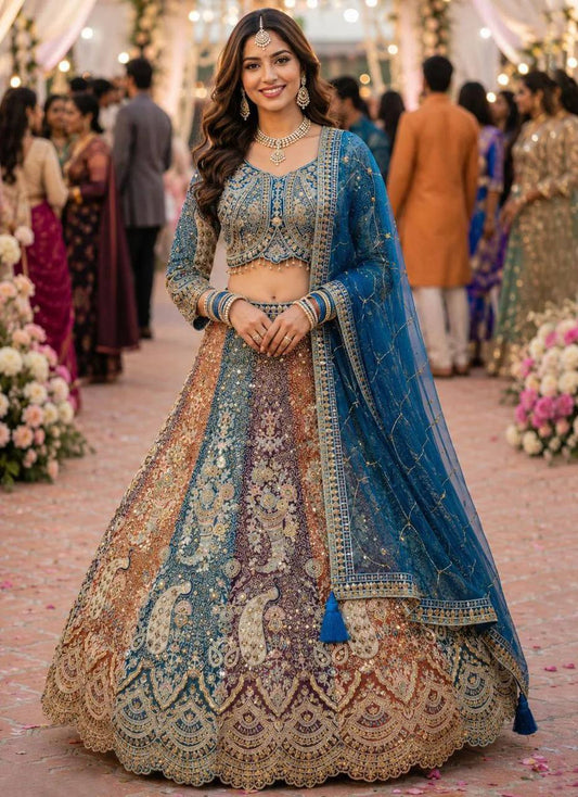 Sehen Sie umwerfend aus in diesem wunderschönen cremefarbenen Lehenga-Set