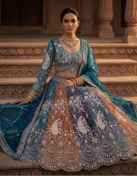 Sehen Sie umwerfend aus in diesem wunderschönen cremefarbenen Lehenga-Set